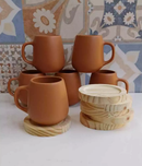 Canecas com Pires de Madeira  – Charme Artesanal