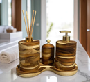 Conjunto Lavabo Madeira com Detalhes Dourados